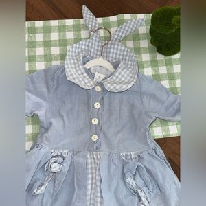 Easter Light Blue Baby Dress with Gingham Collar